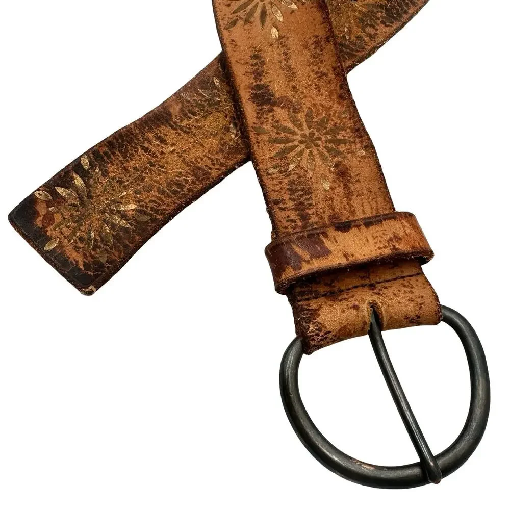 Western Boho women's distressed leather belt